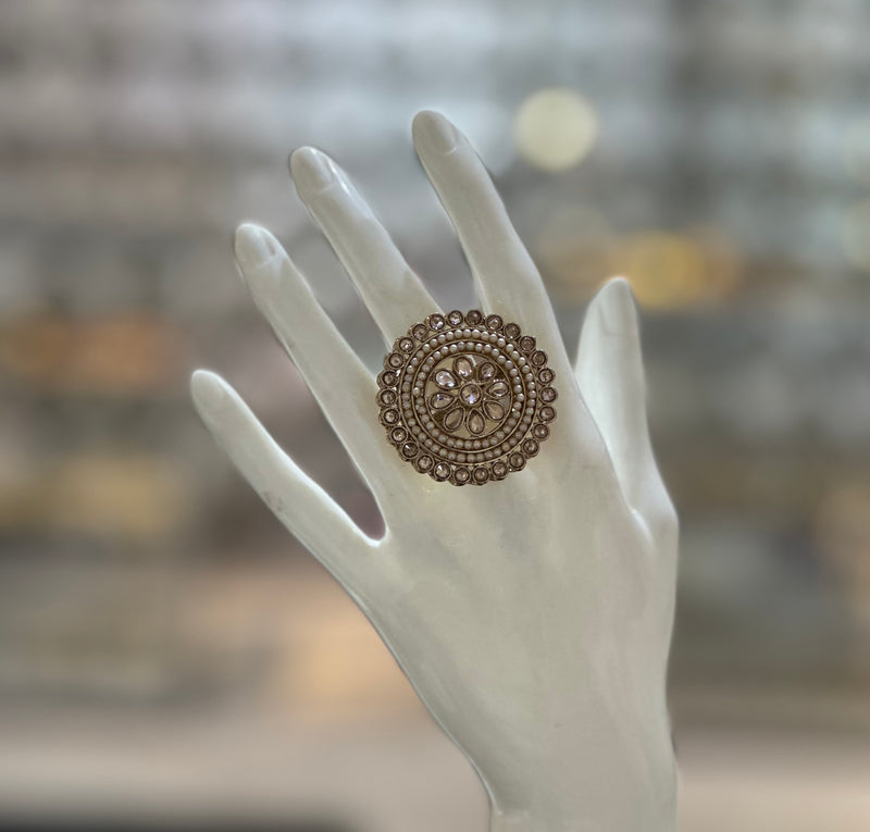 PA712 Full Gold Polki Stones Ring