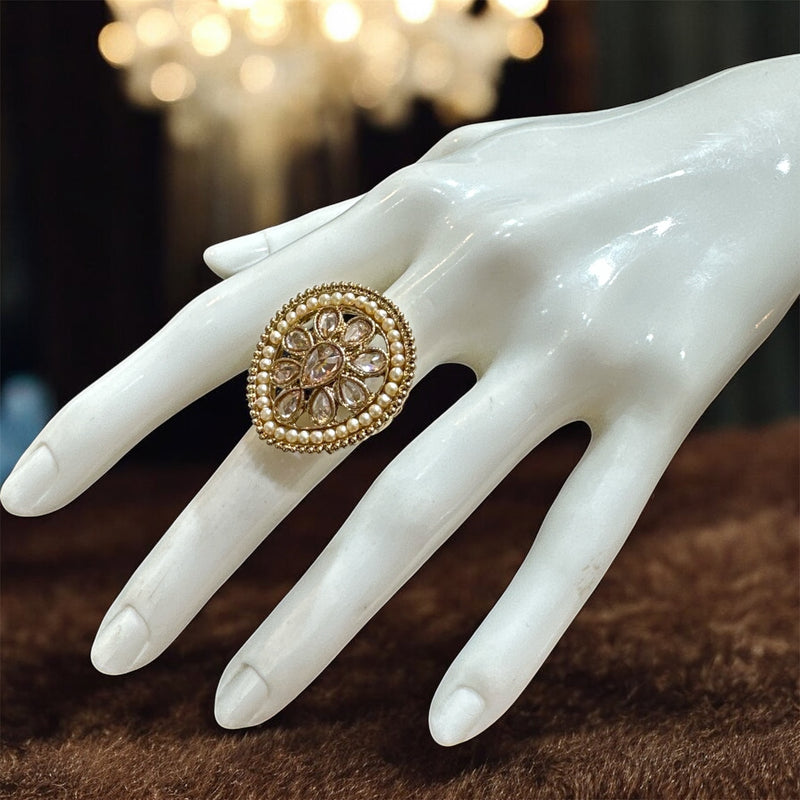 PA713 Full Gold Ring With Polki stones