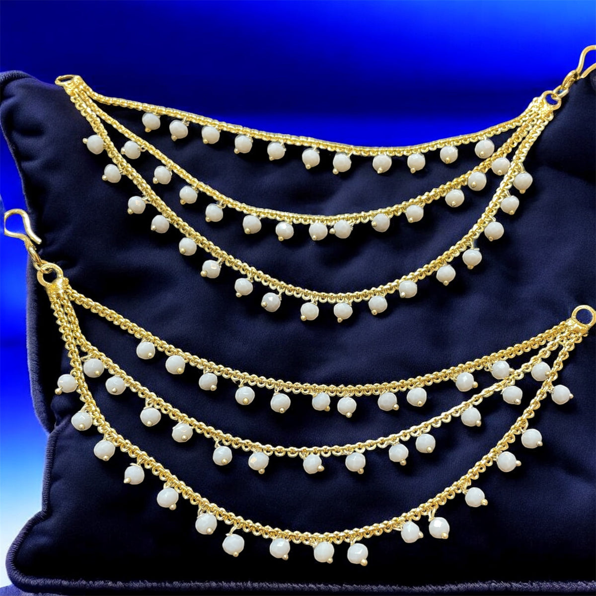 PA053 Full Gold Three Line Sahara with Grey Beads