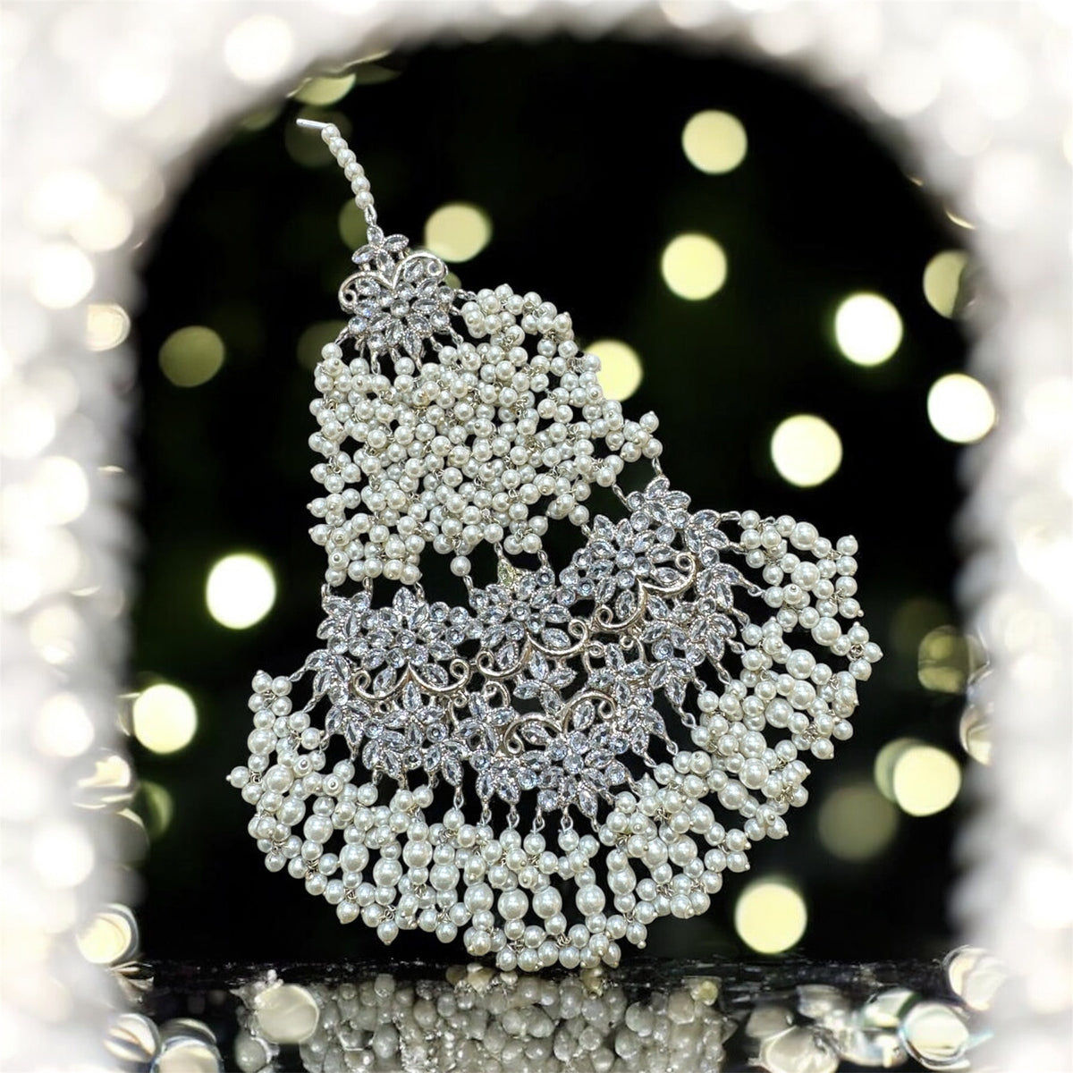 PA25 Silver colour jhumar with polki stones and pearls