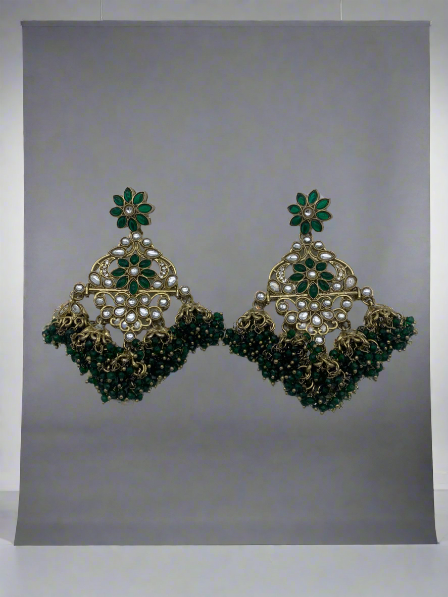 Gold and green earrings