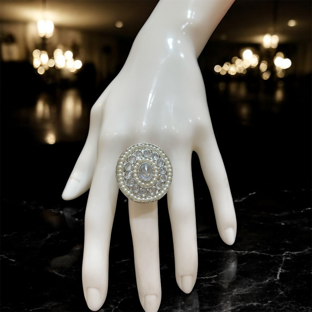 PA716 Silver Ring With Polki Stones