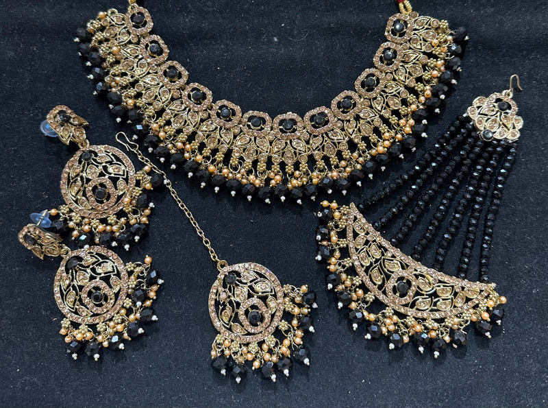 PA7802 Black with Full gold colour necklace set