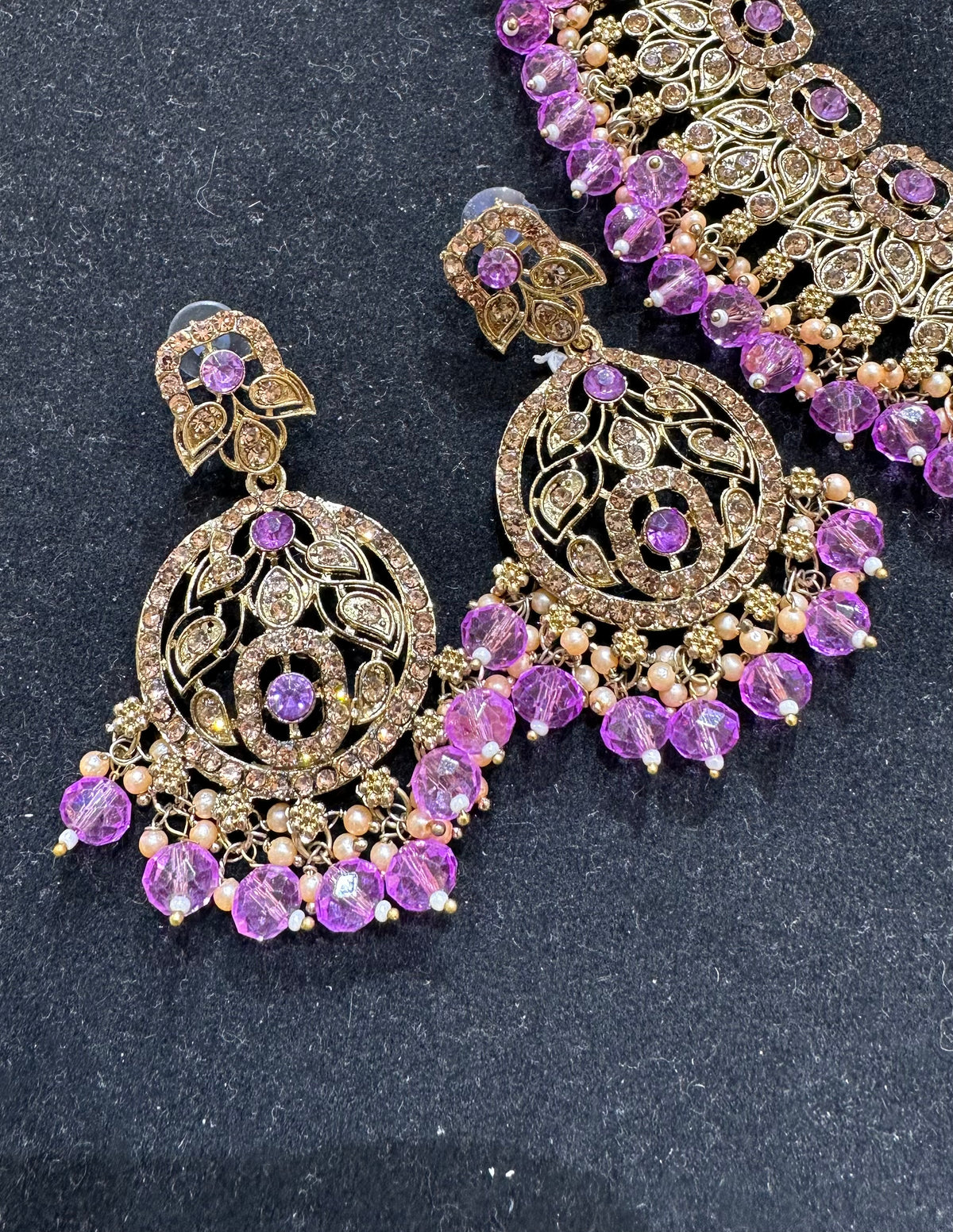 PA7803 Lilac with gold colour necklace set with earrings tikka and jhumar