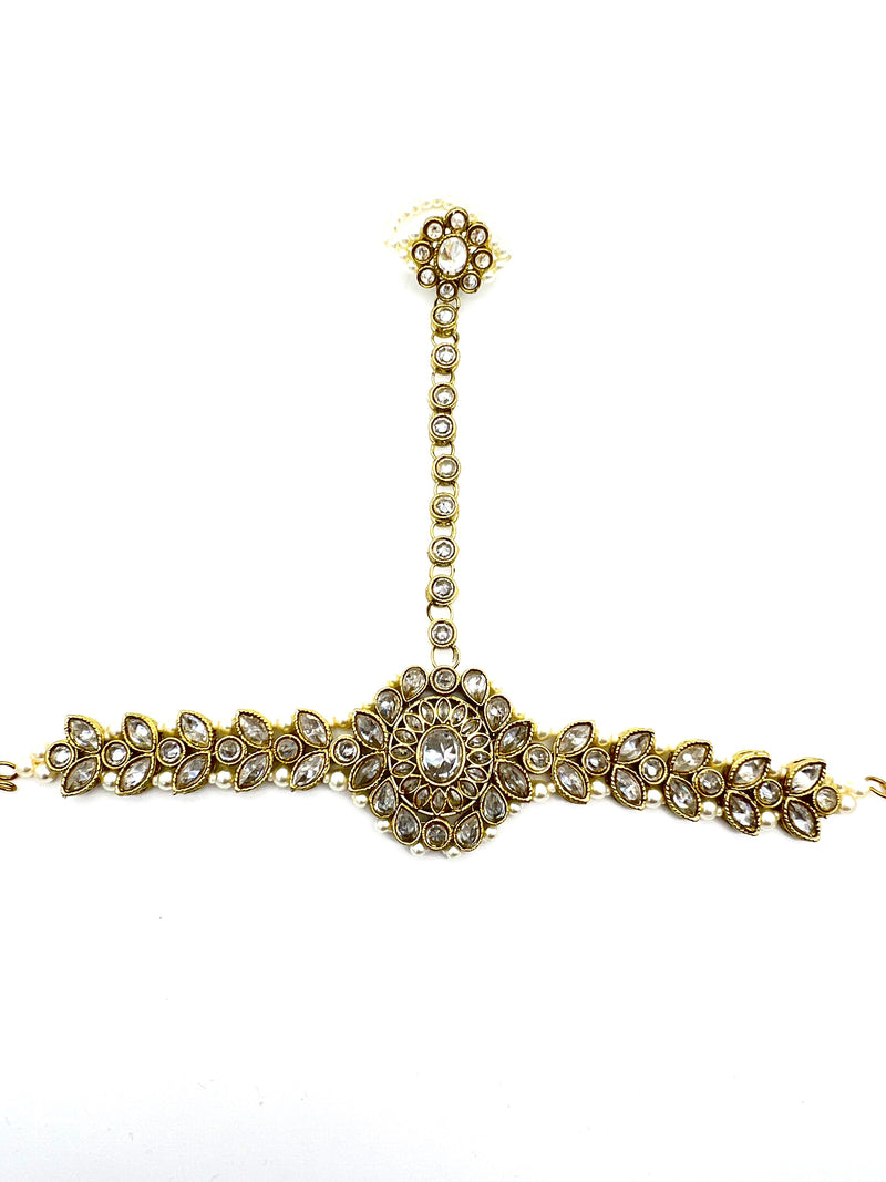 Kundan handpiece- gold & white  image 1