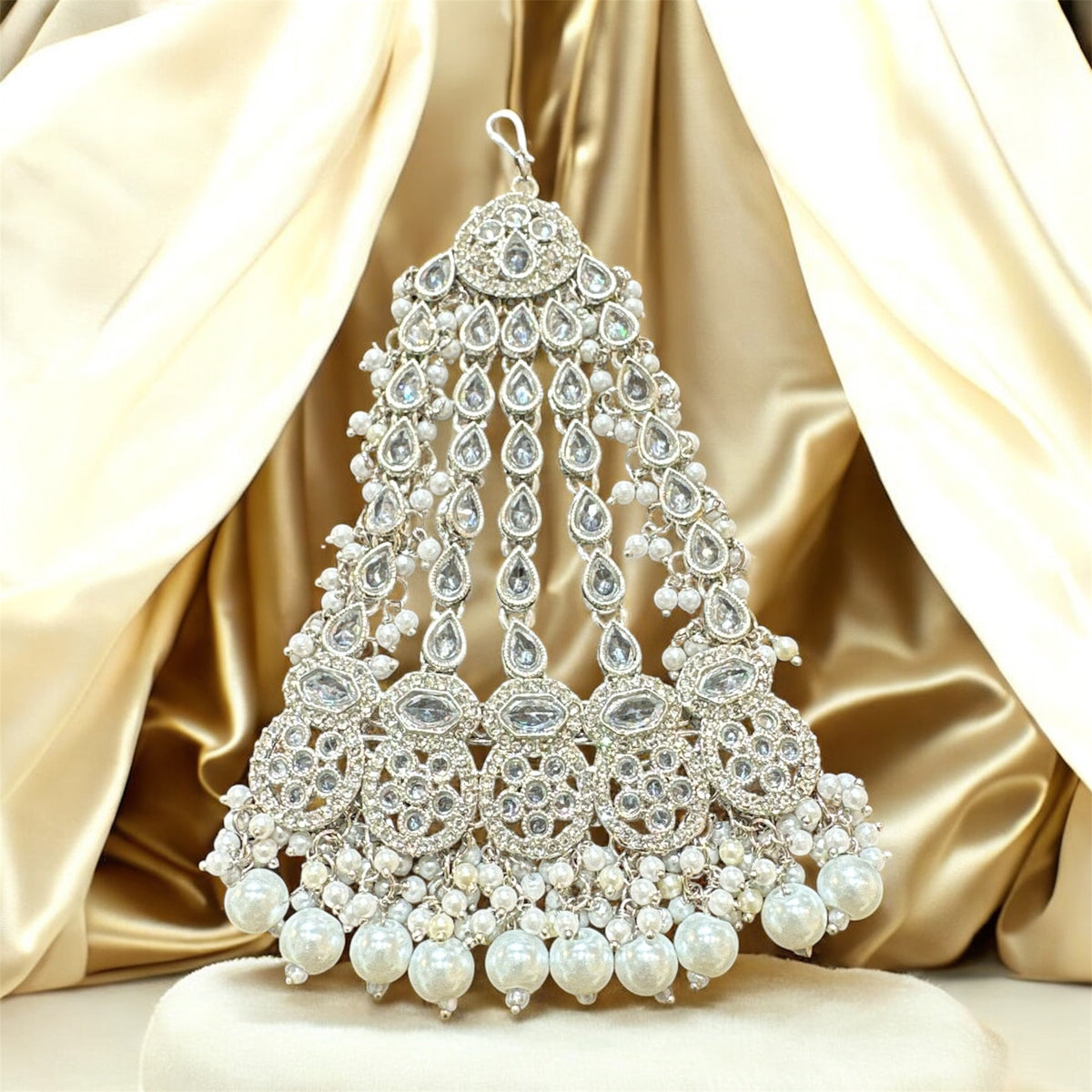 AA53 full silver jhumar with white beads