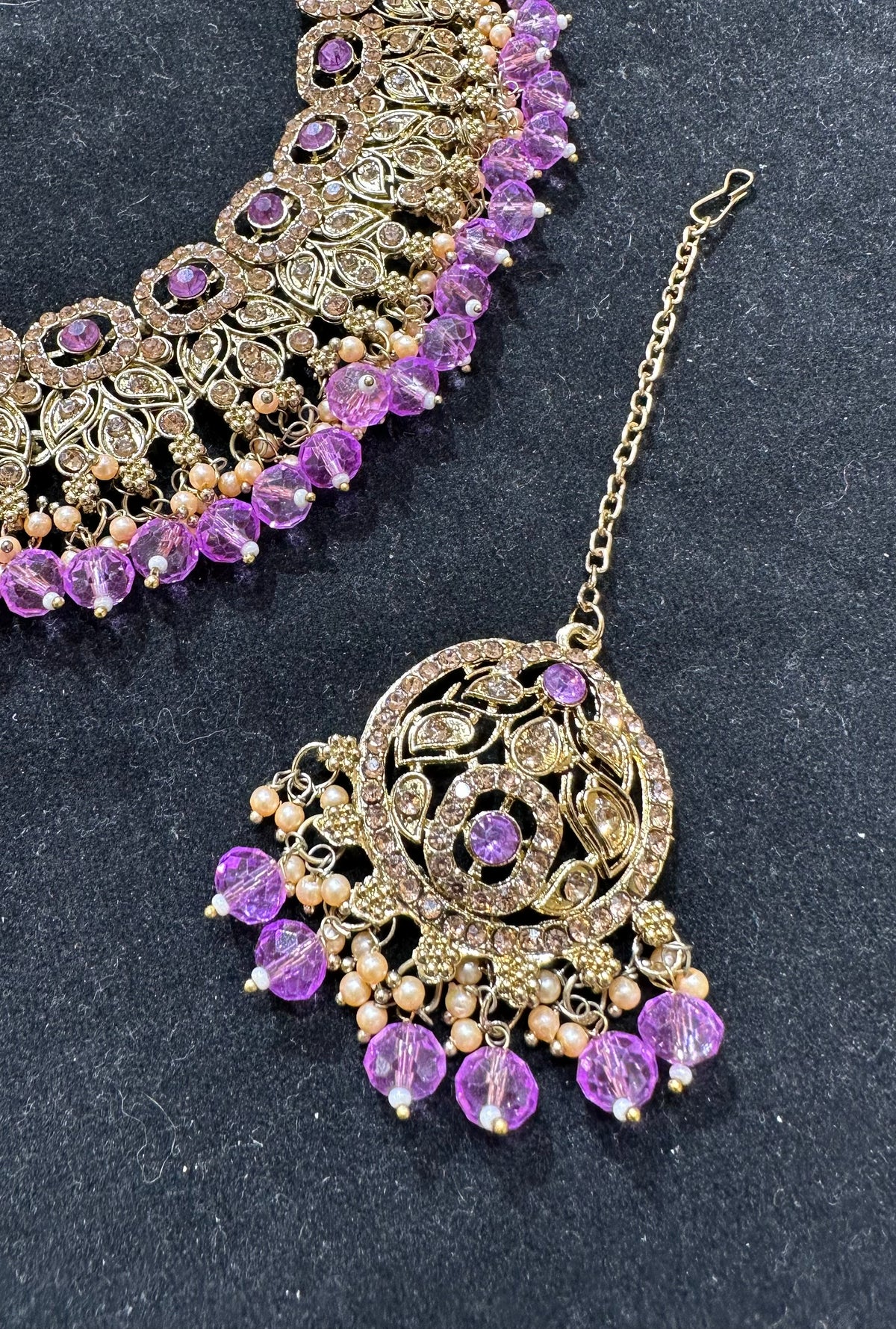 PA7803 Lilac with gold colour necklace set with earrings tikka and jhumar
