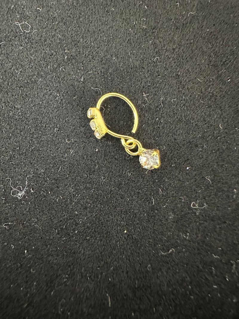 PA16 gold colour nose ring with dangling stones
