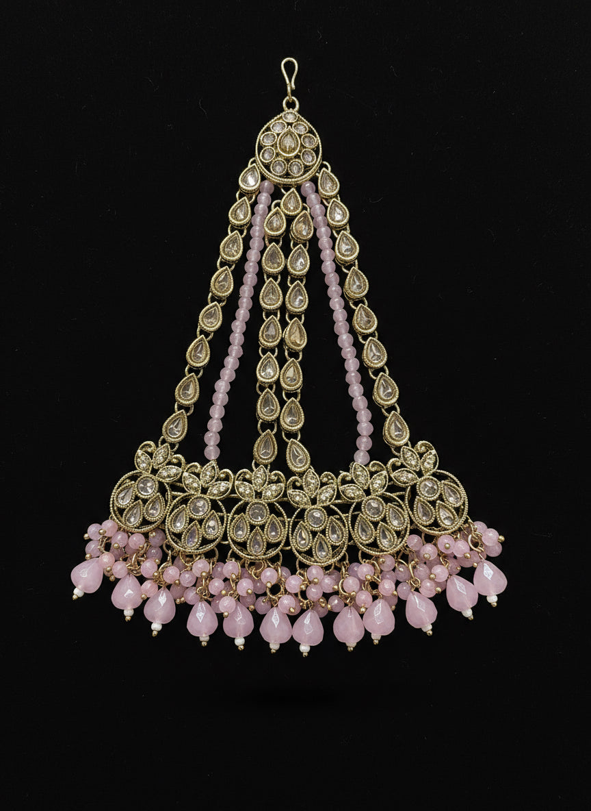 PA39 Full gold colour jhumar with pink beads