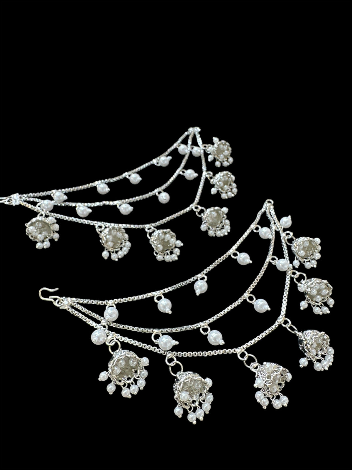PA056 Three Line Chain Silver Sahara with Pearls