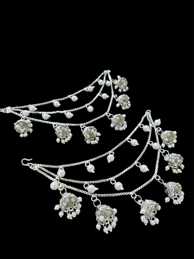 PA056 Three Line Chain Silver Sahara with Pearls