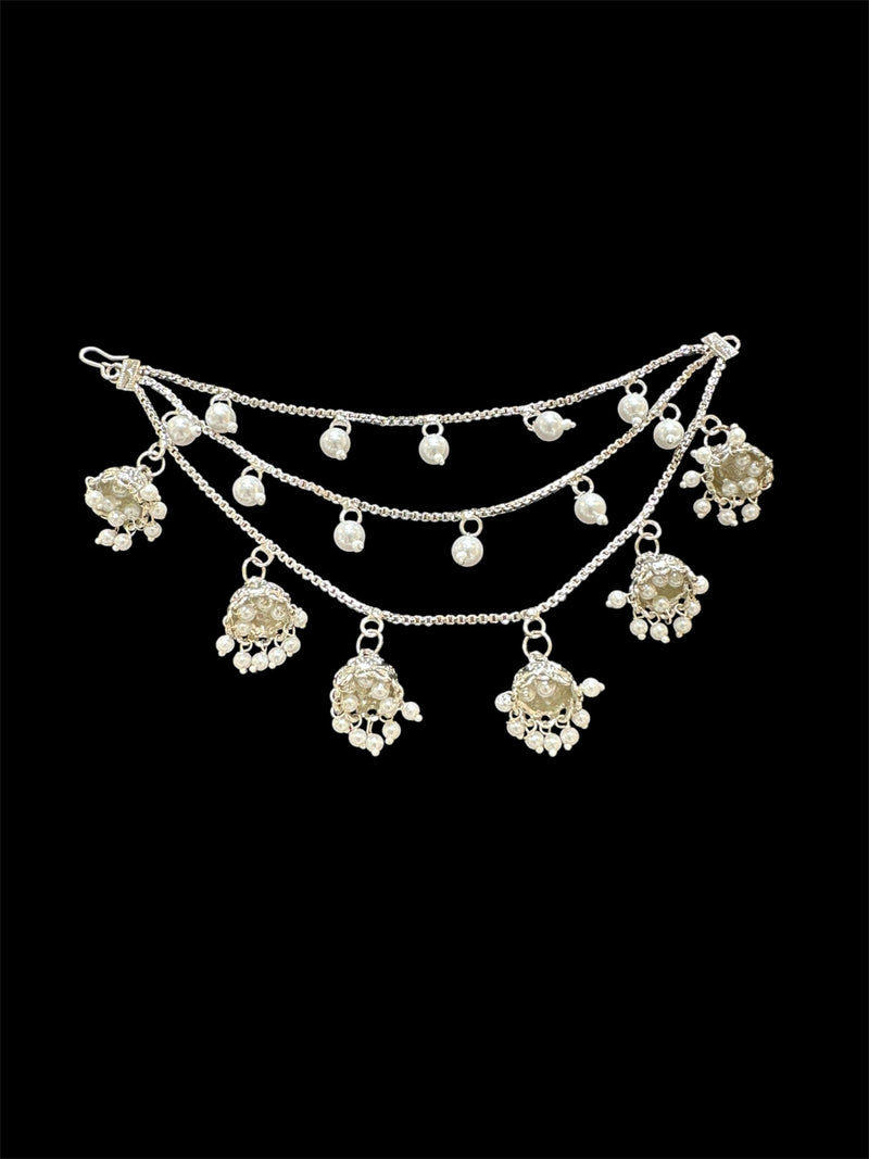 PA056 Three Line Chain Silver Sahara with Pearls