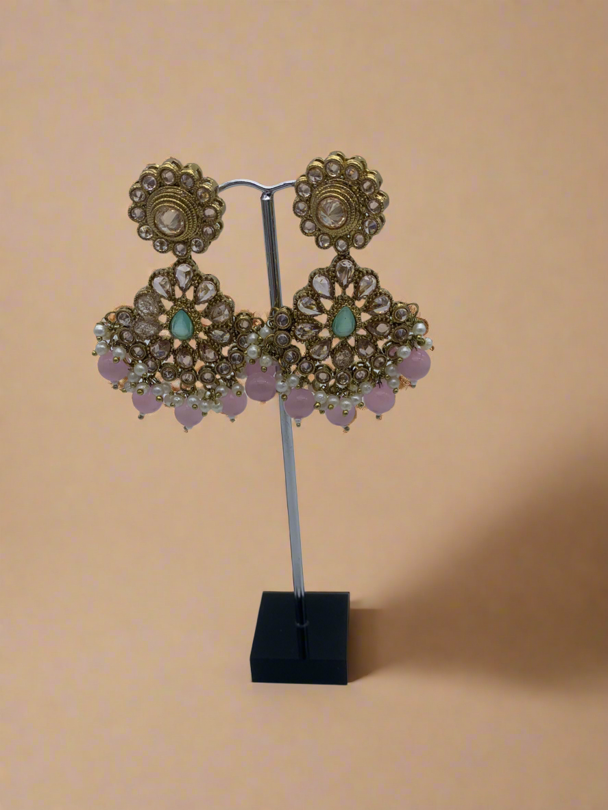 Gold pink and mint earrings
