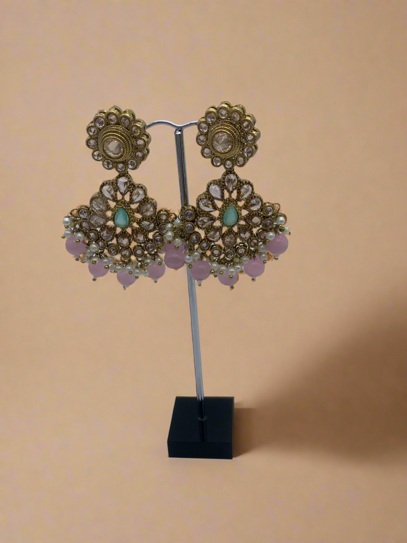 Gold pink and mint earrings