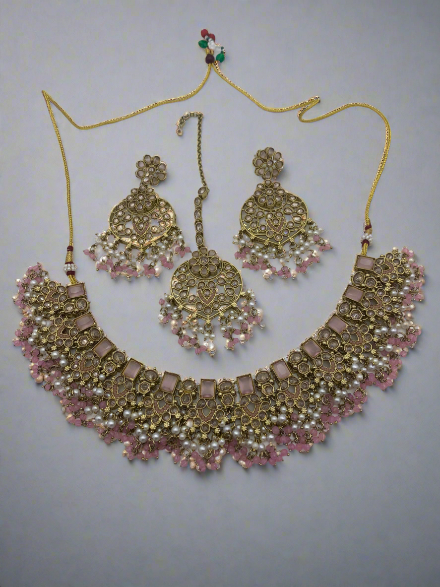 Pastel pink and gold necklace set