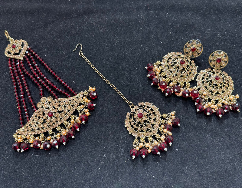 PA7803 Maroon with full gold colour choker comes with earrings tikka and jhumar