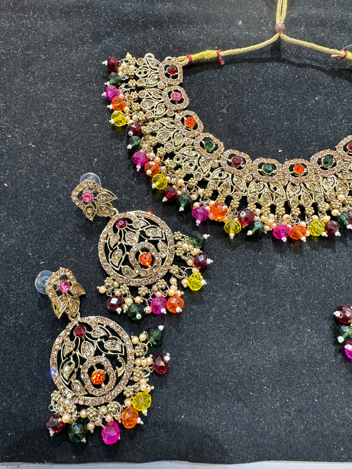 PA7803 multicolour necklace with earrings tikka and jhumar