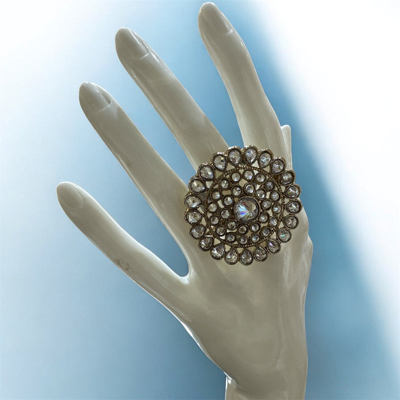 PA711 Gold With White Polki Stones Ring