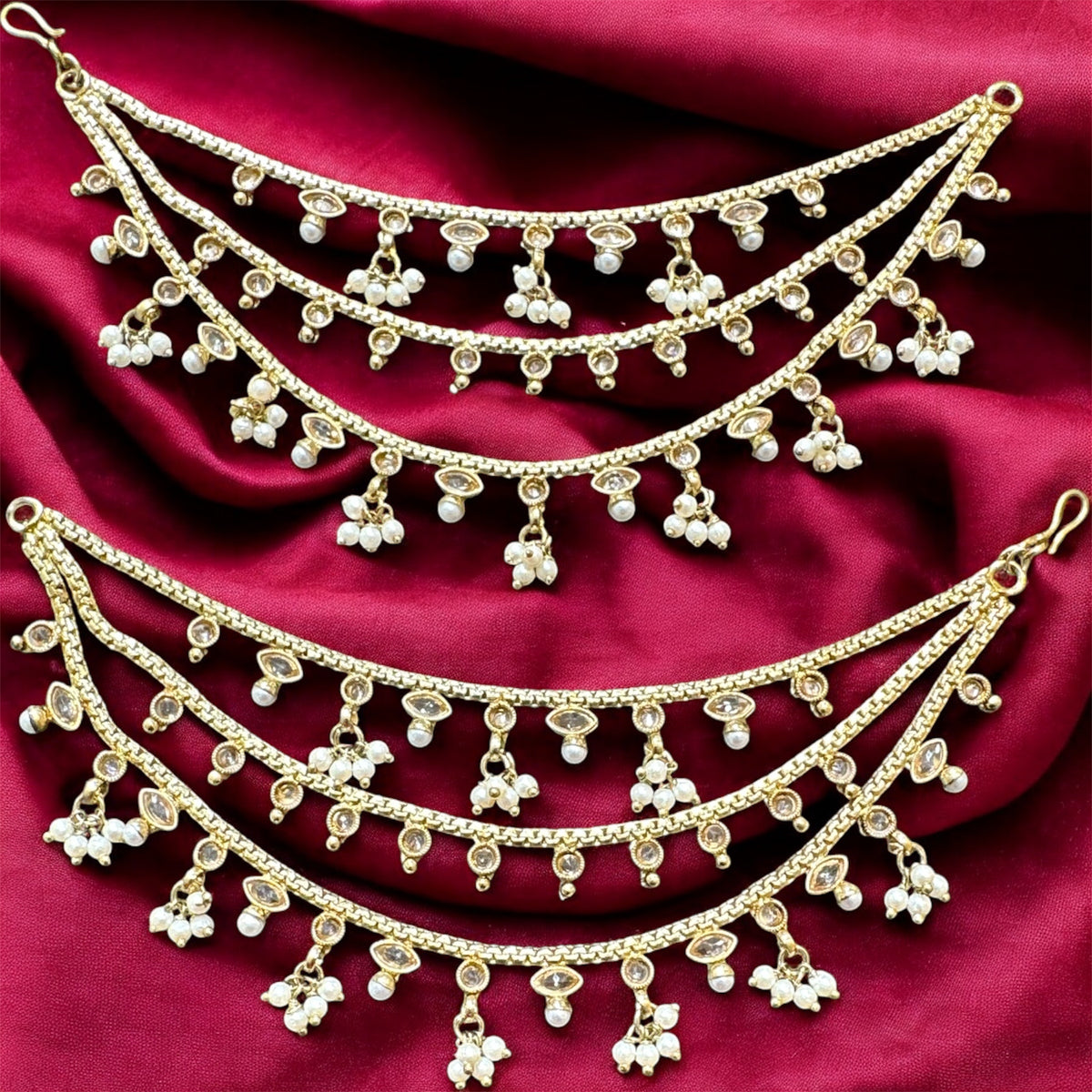 PA052 Three Line Antique Gold Sahara with Full Gold Polki Stones