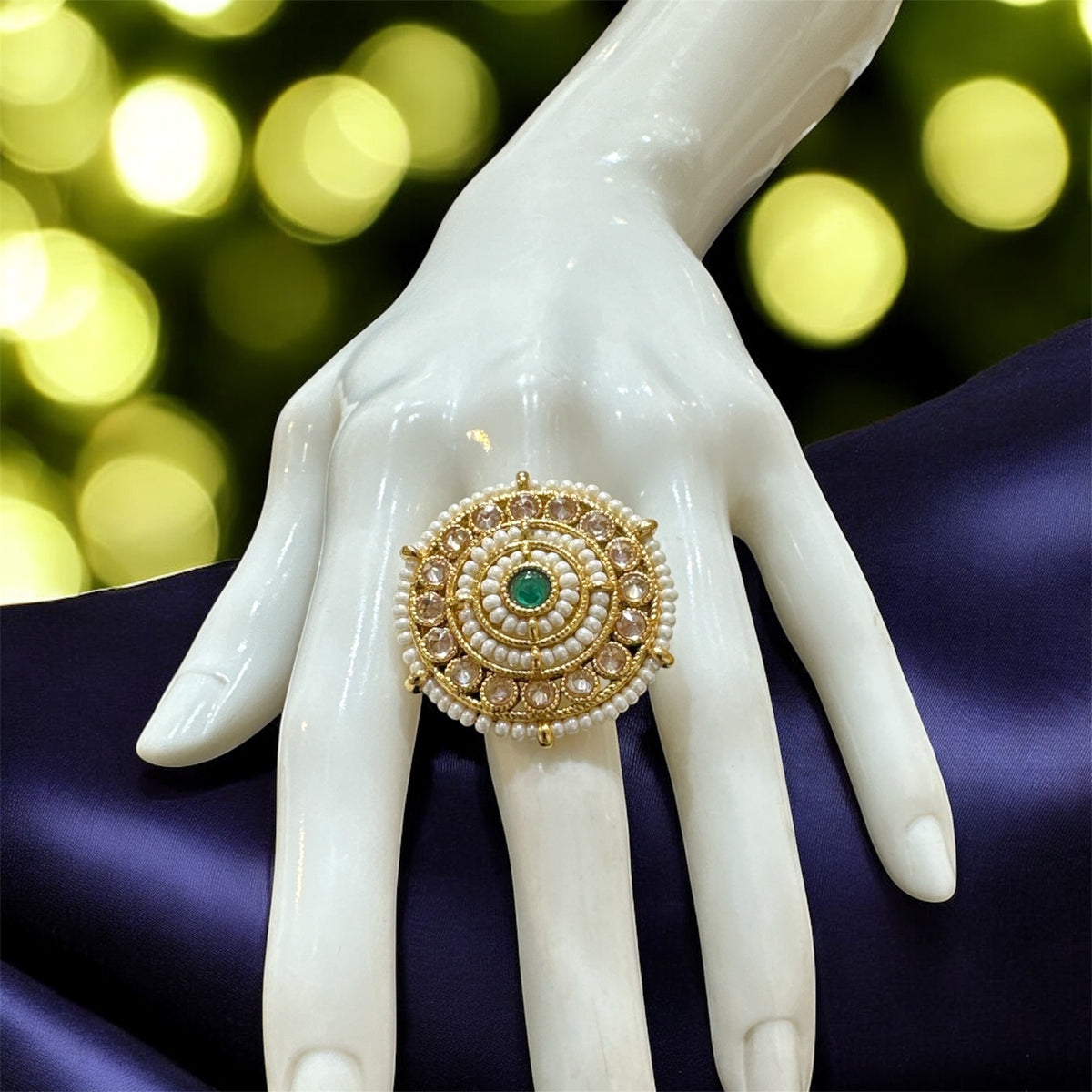 PA718 Light Gold Polki Stones Ring