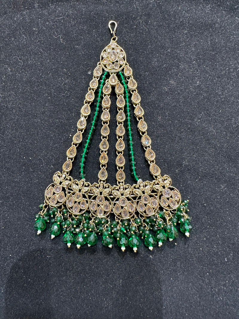 PA44 full gold colour jhumar with green beads