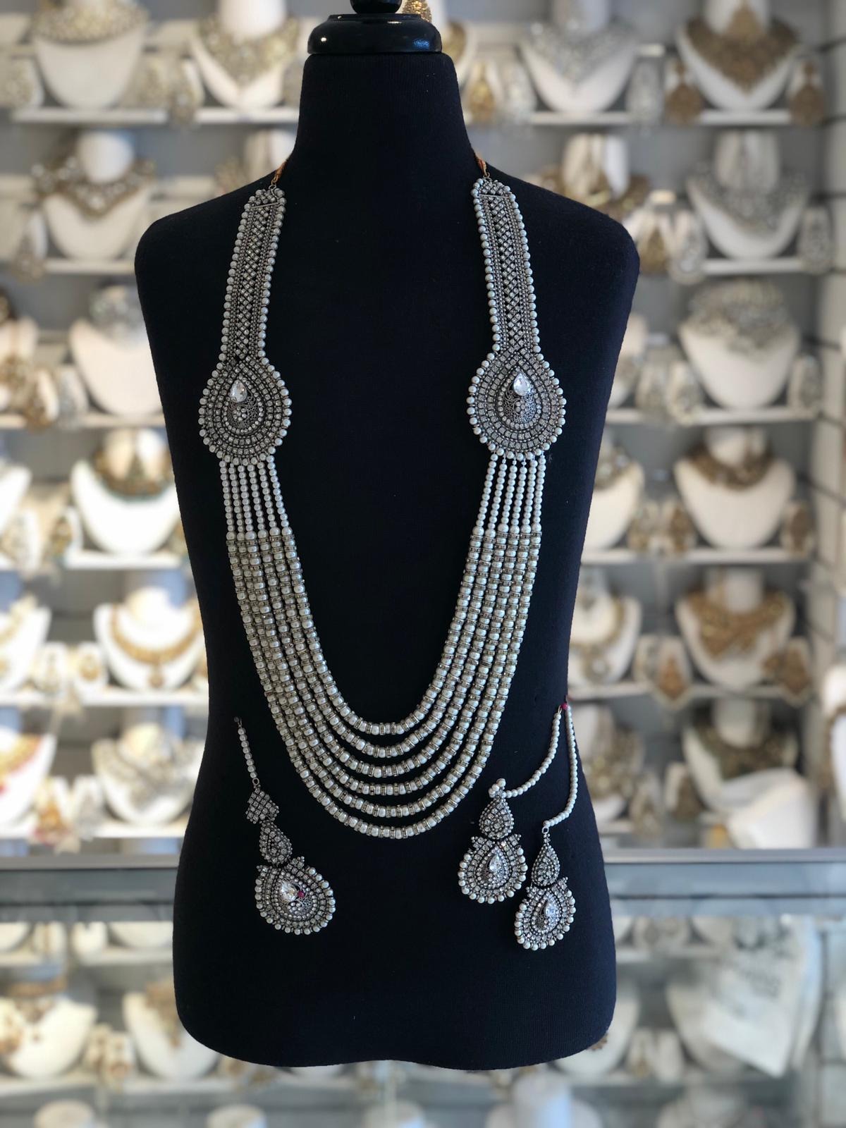 LM98 Silver long necklace set image 0