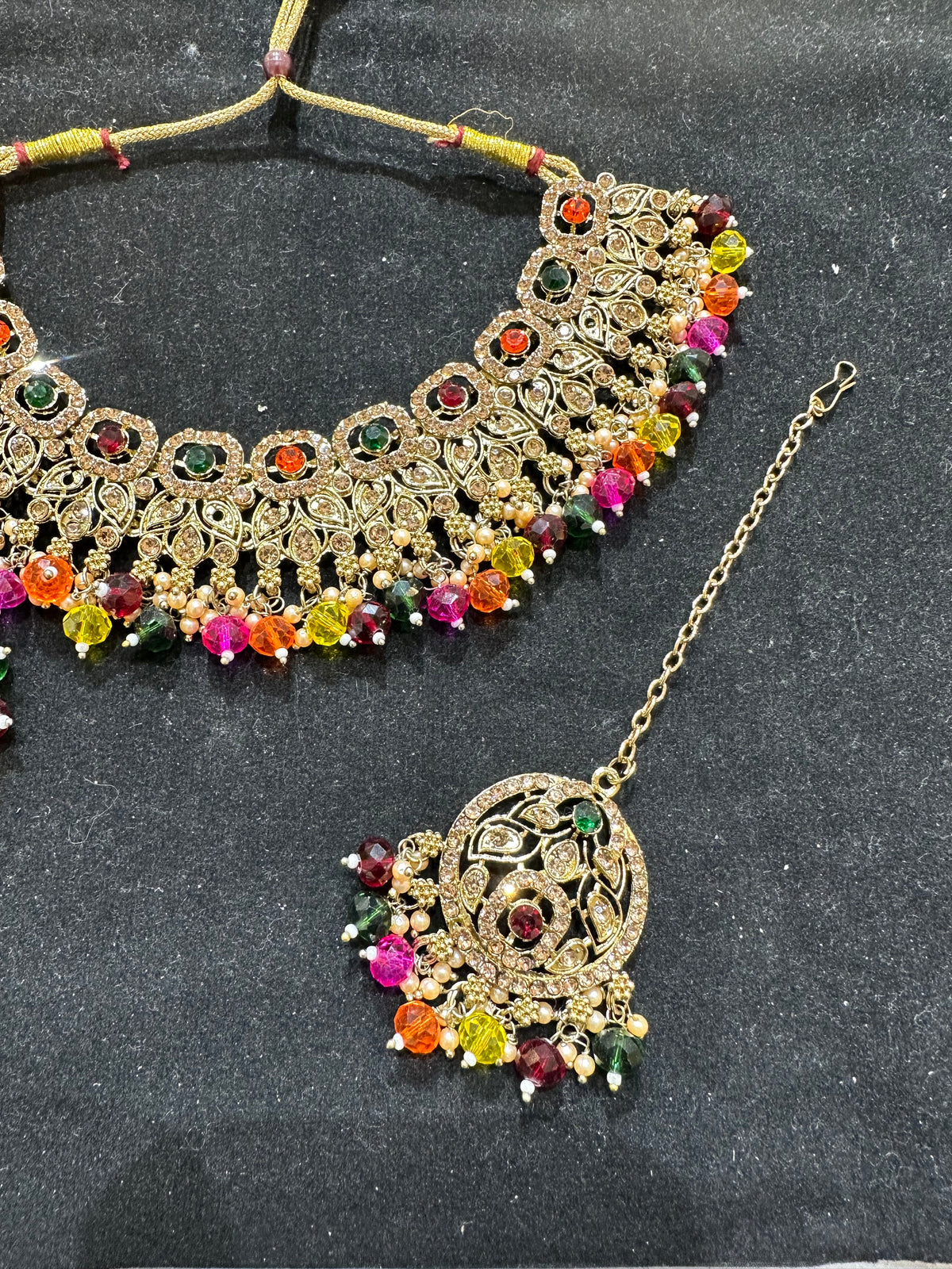 PA7803 multicolour necklace with earrings tikka and jhumar