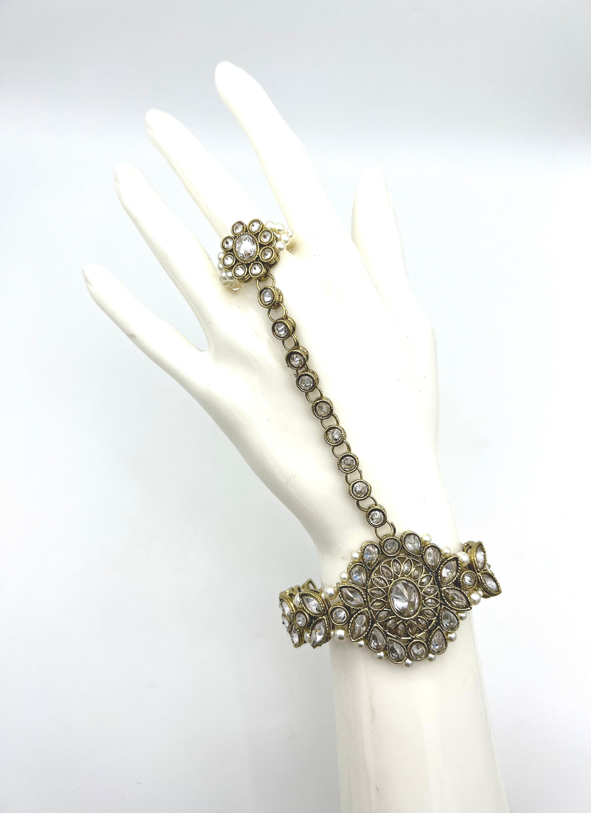 Kundan handpiece- gold & white  image 0