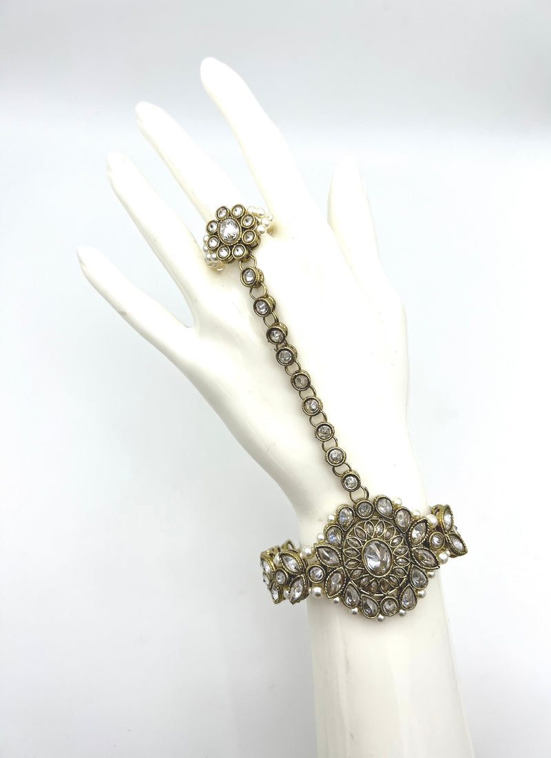 Kundan handpiece- gold & white  image 0