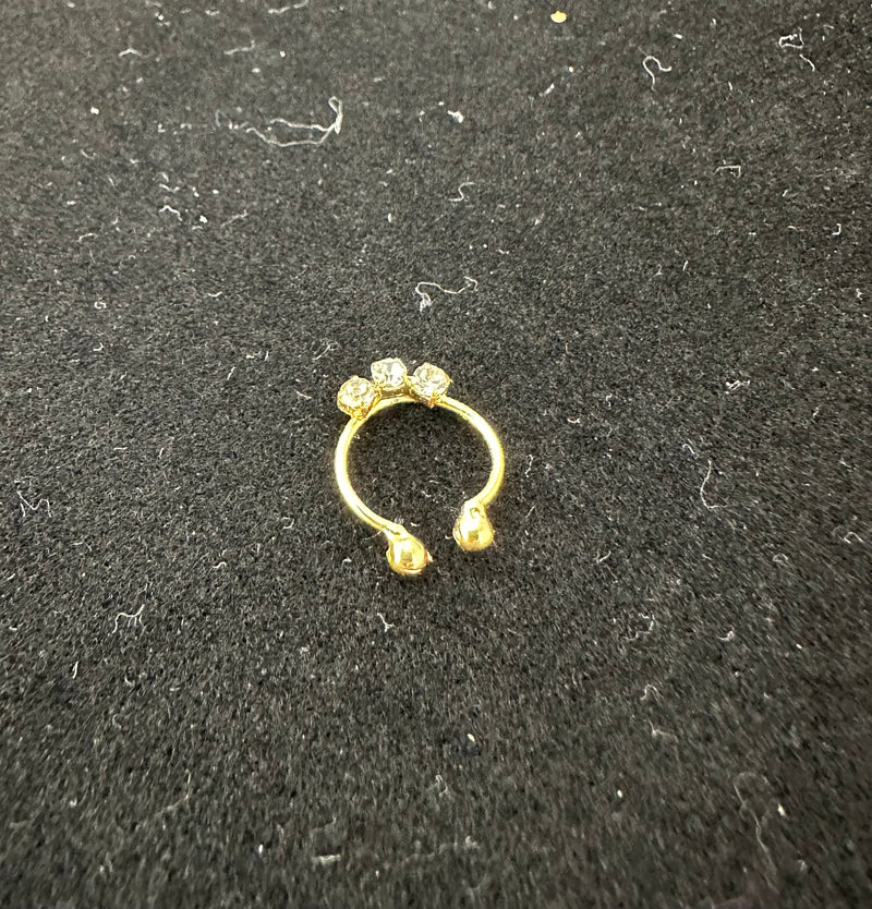 PA21 Gold with white stones nose ring (Slide on)