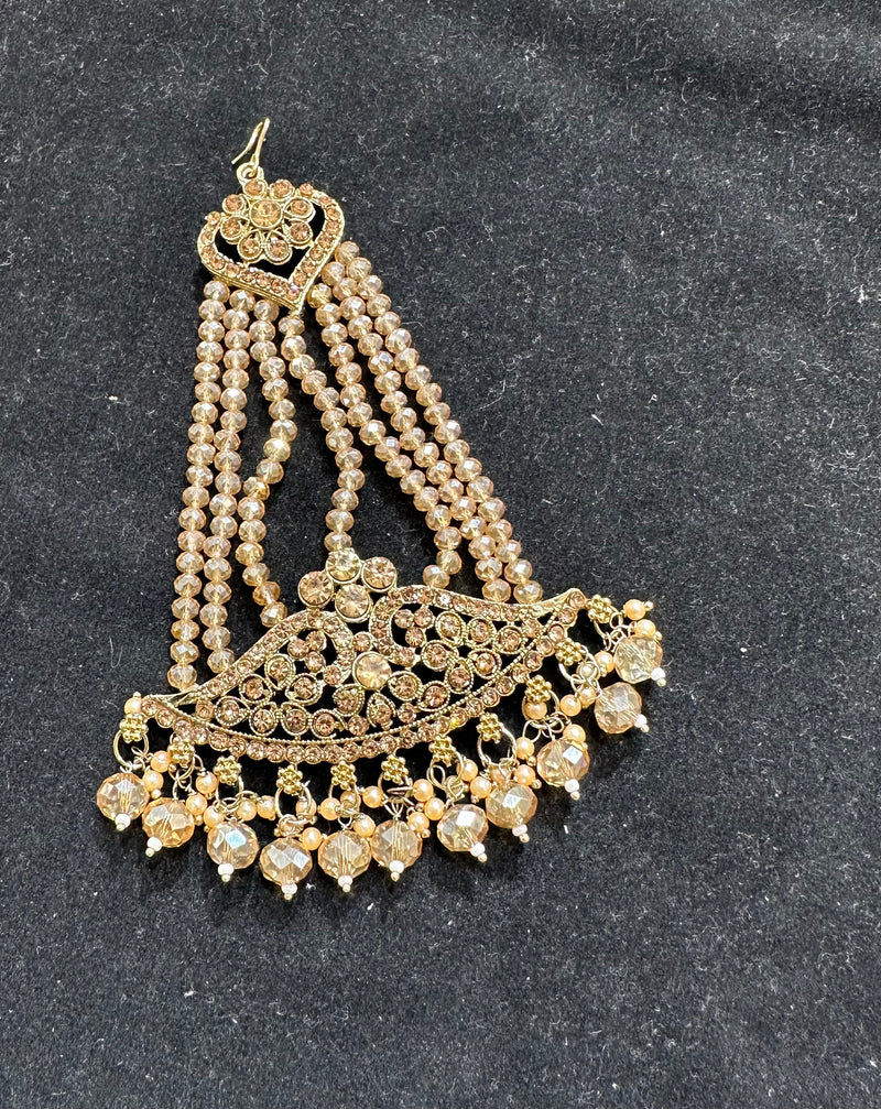 PA7802 Full gold colour choker set with earrings tikka and jhumar