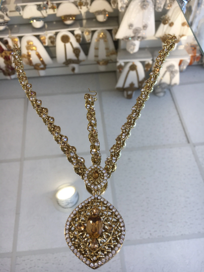 Antique gold and white stone headpiece image 0