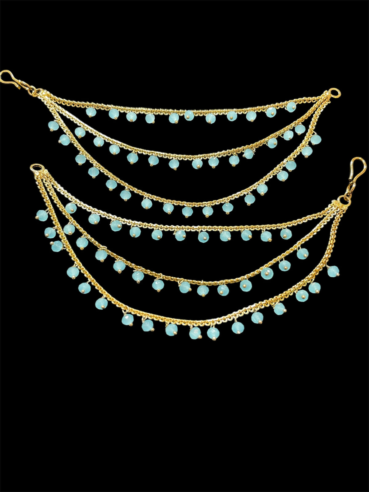PA053 Full Gold Three Line Sahara with Sky Blue Beads