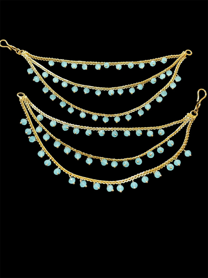 PA053 Full Gold Three Line Sahara with Sky Blue Beads