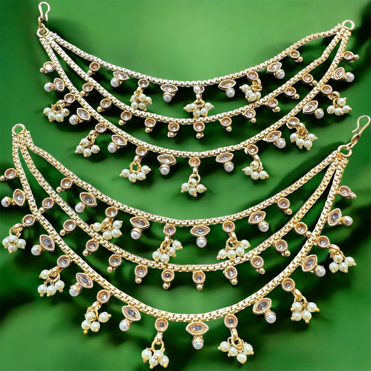 PA052 Bright Gold Three Line Sahara With Full Gold Polki stones