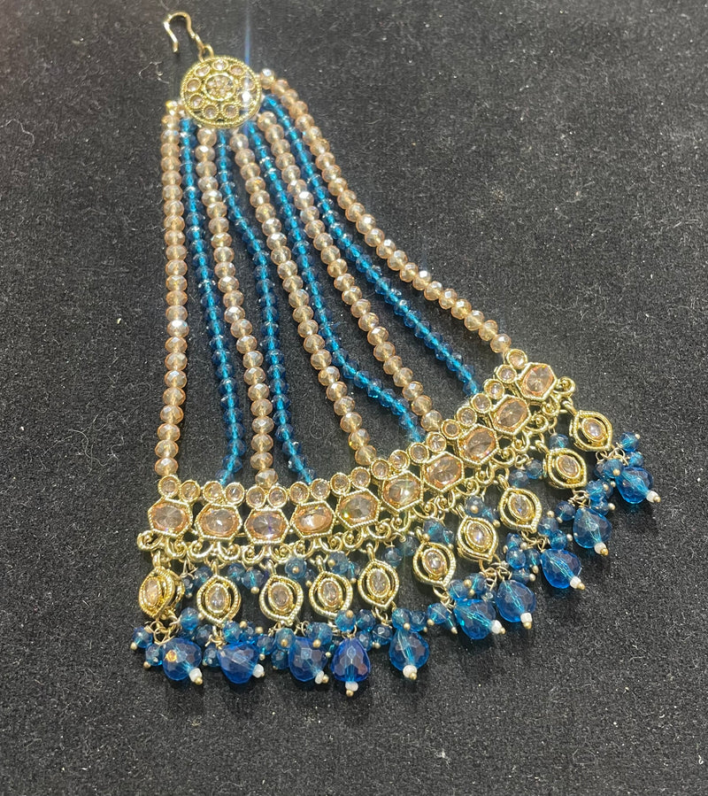 PA34 Full gold colour jhumar with teal beads