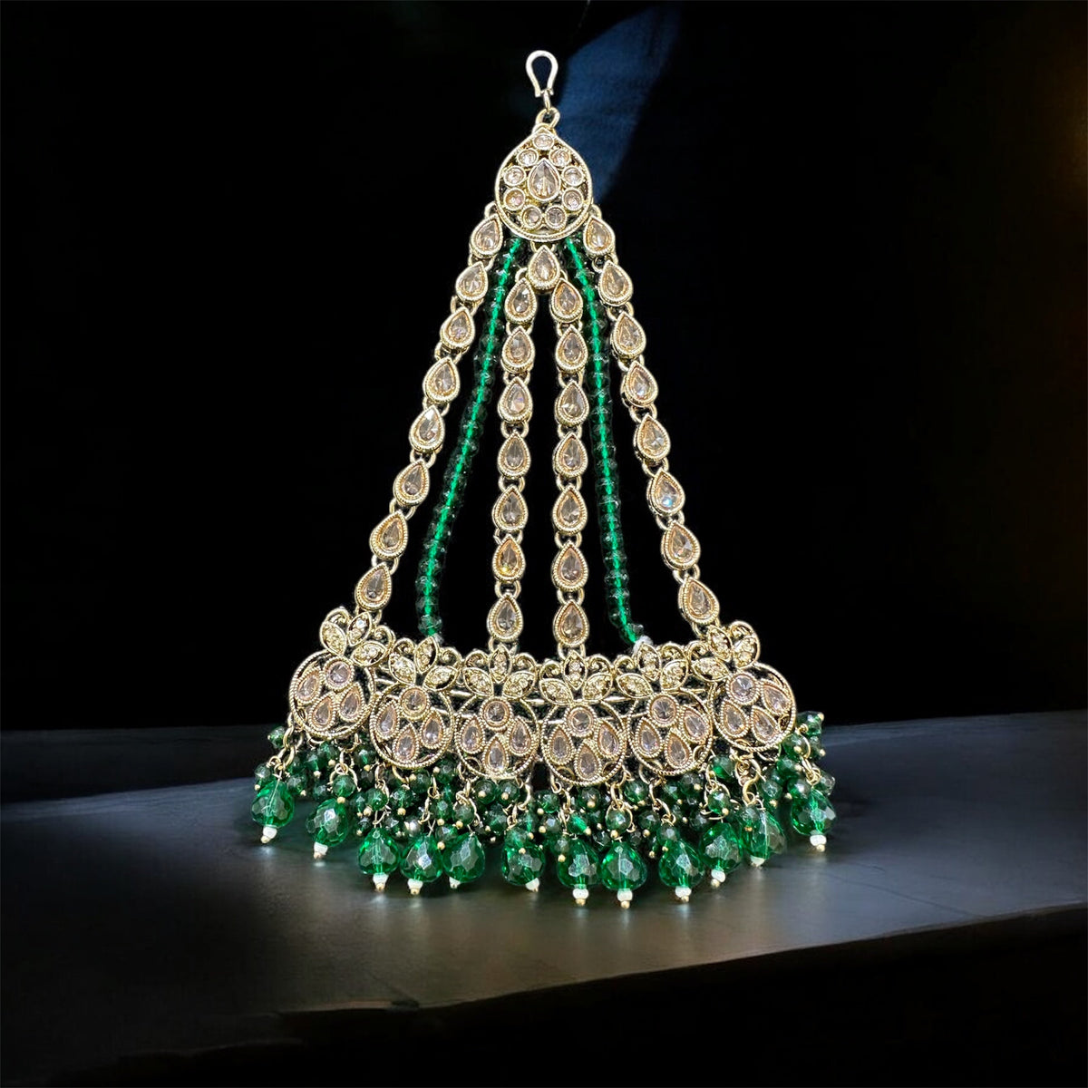 PA44 full gold colour jhumar with green beads