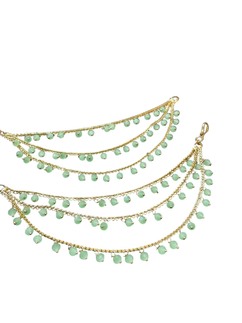 PA053 Three Line Gold Sahara With Mint Beads