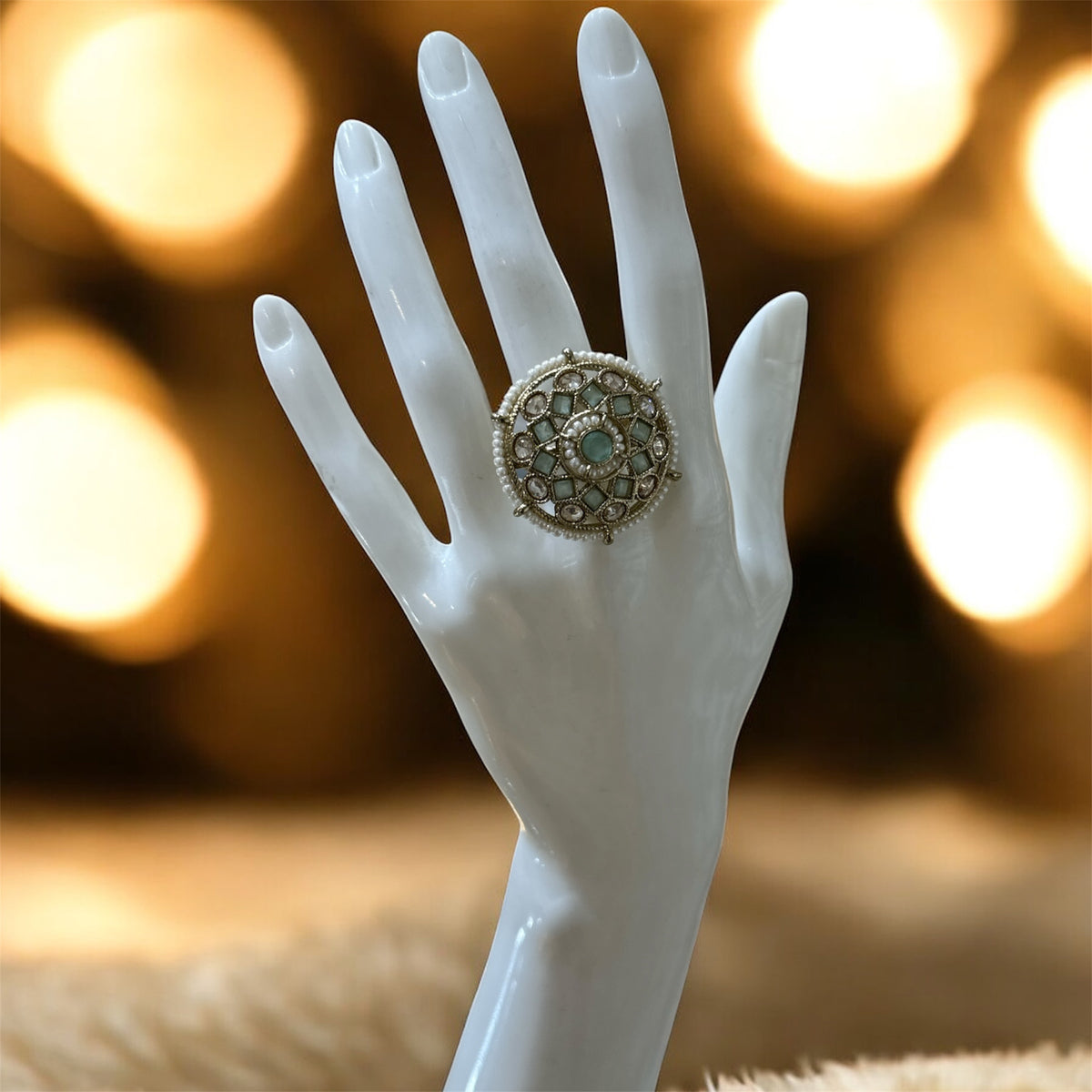 PA715 Gold with Mint Polki Stones Ring