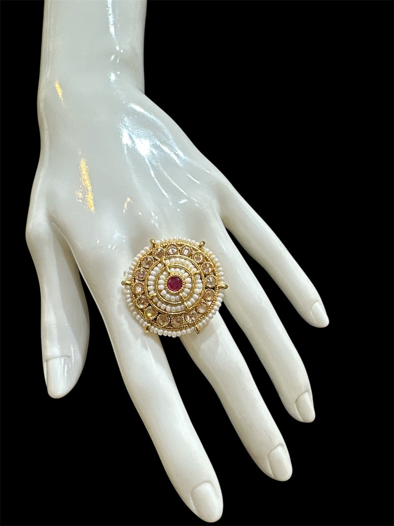 PA718 Light Gold Polki Stones Ring