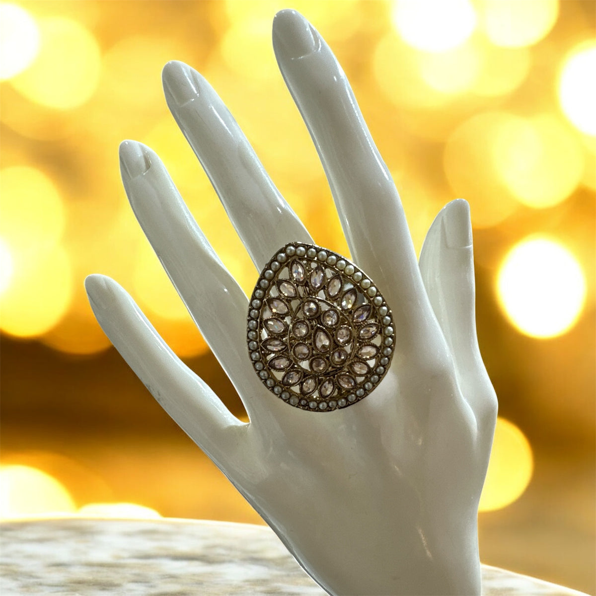 PA714 Full Gold Ring with Polki stones