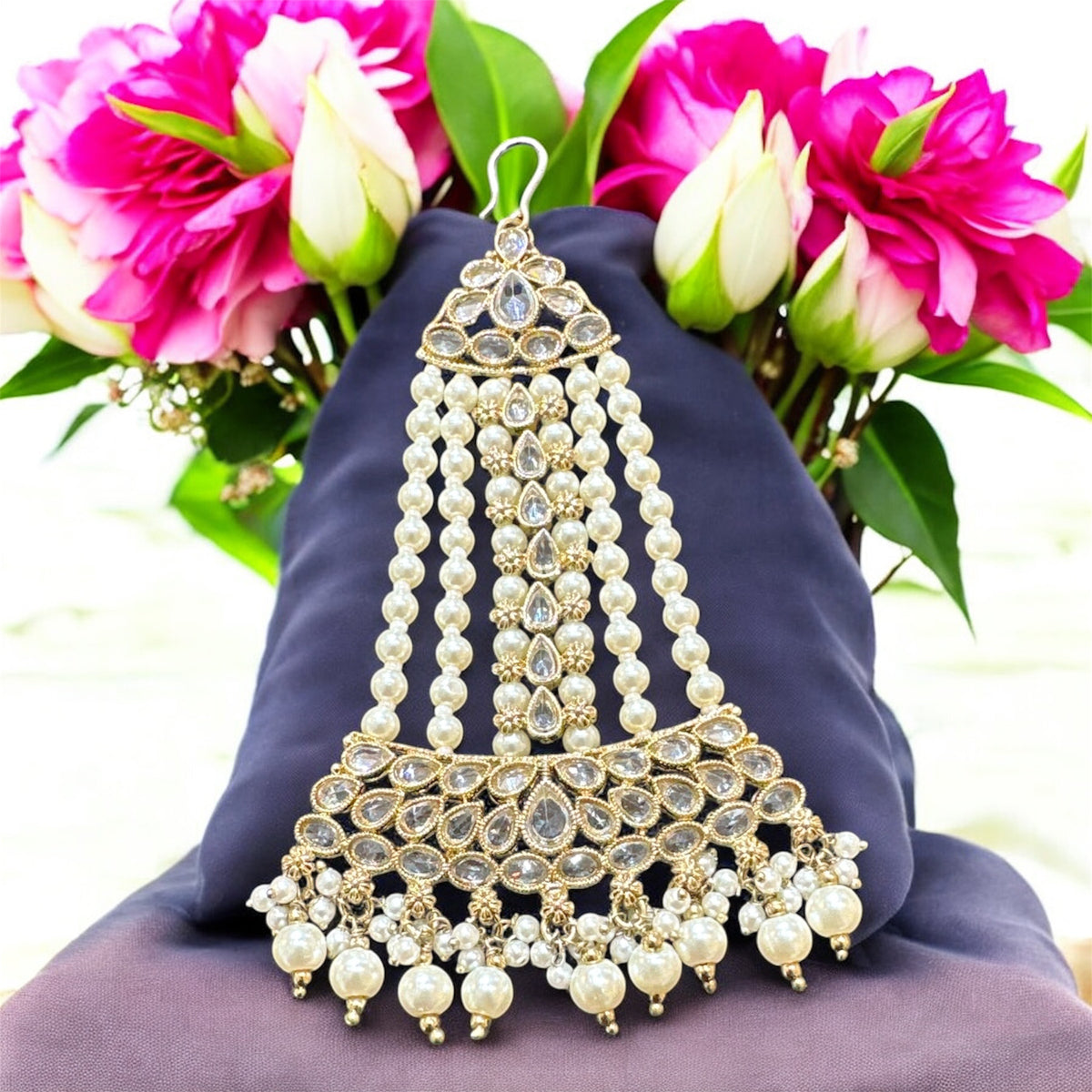 PA59 Gold with white jhumar pearls