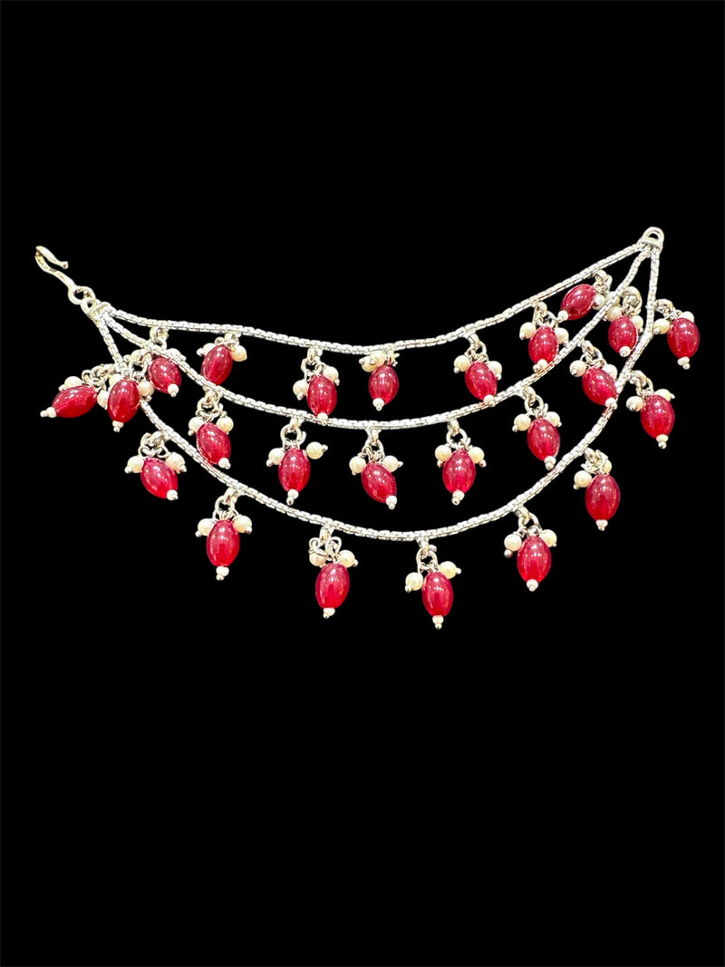 PA058 Silver Three Line Sahara With Maroon Beads