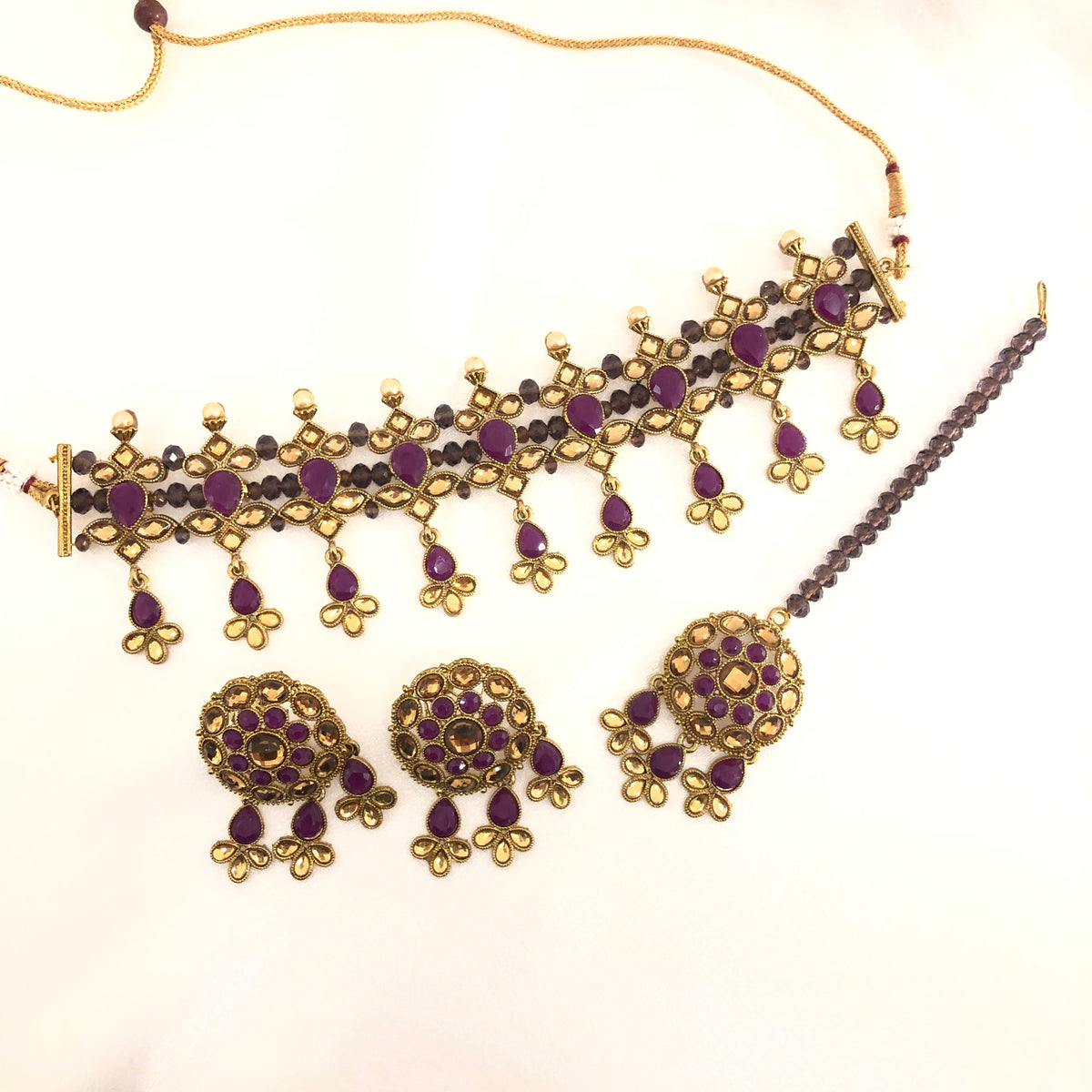 90 Purple beaded choker set image 0