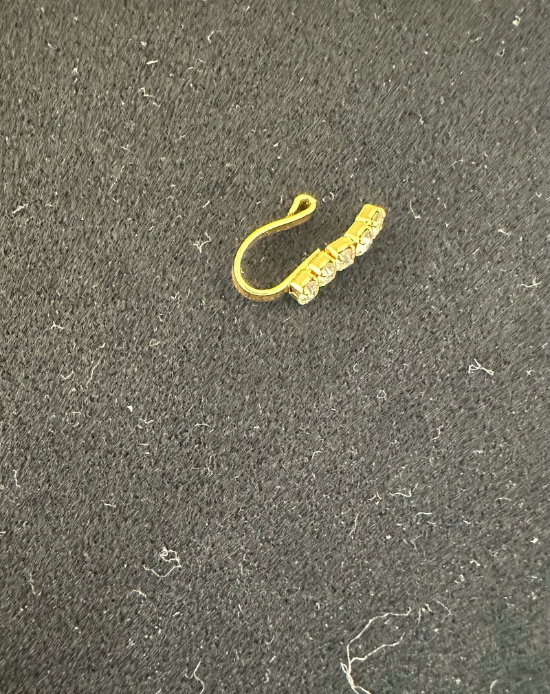 PA20 Gold with white stones nose ring (Slide on)
