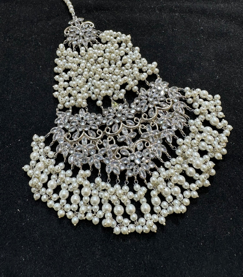 PA25 Silver colour jhumar with polki stones and pearls