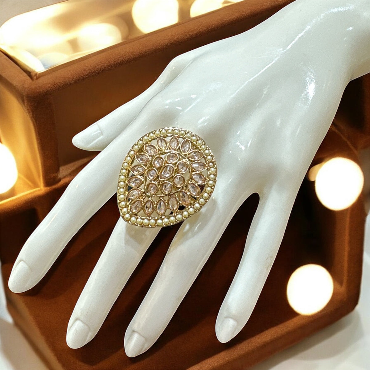 PA714 Full Gold Ring with Polki stones