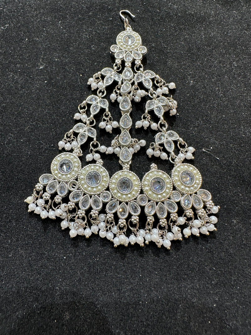 PA60 Silver colour jhumar with white pearls