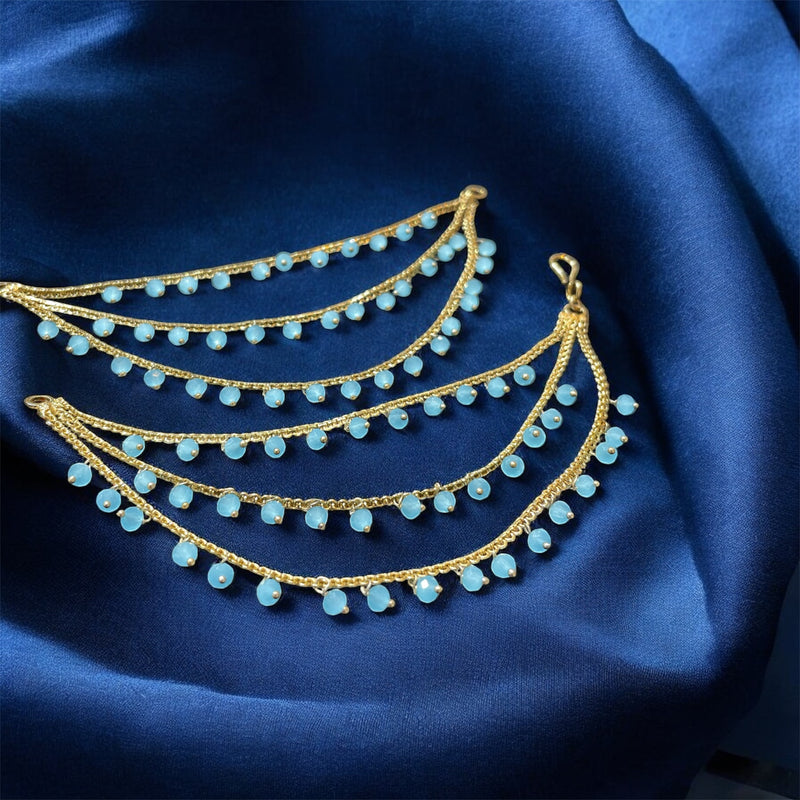 PA053 Full Gold Three Line Sahara with Sky Blue Beads