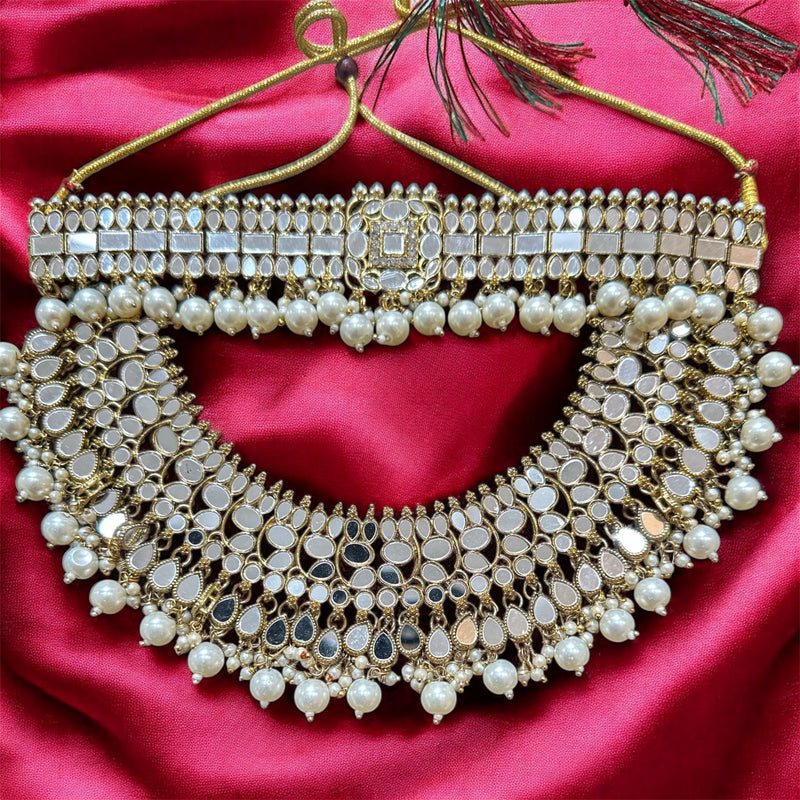 PA111 Antique Gold Mirror Bridal Choker Necklace set